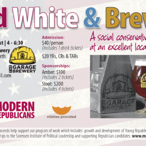 red, white, brew, the garage brewery, chesapeake, modpac , republican, soical gathering, conservative, local brewery, young republicans, stout, amber, sponsorship , tickets