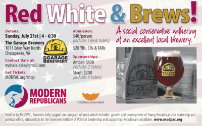 red, white, brew, the garage brewery, chesapeake, modpac , republican, soical gathering, conservative, local brewery, young republicans, stout, amber, sponsorship , tickets